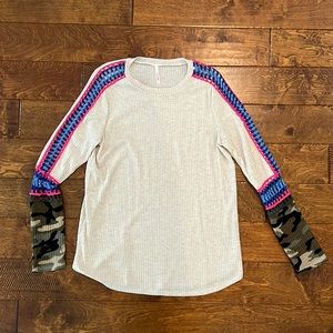 Hailey & Co. mixed media crochet/waffle knit blouse. Size medium